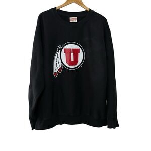 VTG Utah Utes Sweatshirt XL Black Crewneck MV‎ Sport Pro-Weave NCAA Streetwear